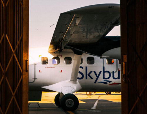 Skybus twin otter outside Hangar at land's end airport