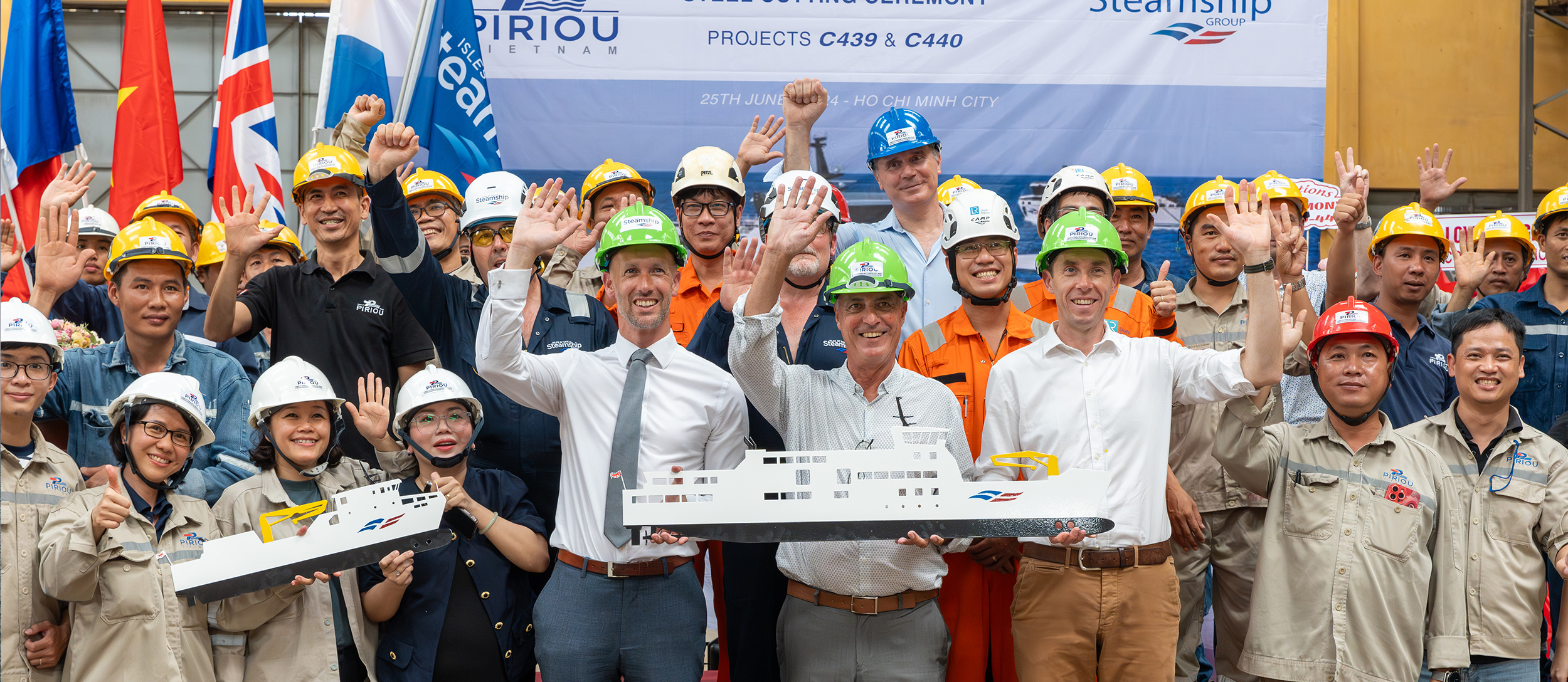 Group shot from the steel cutting ceremony for the new vessels