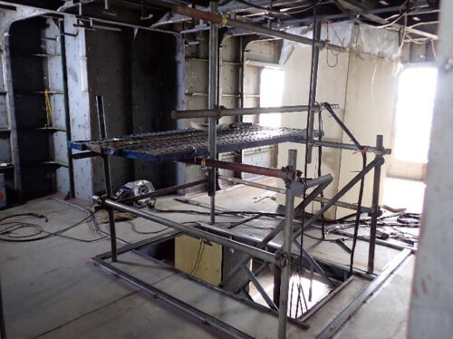 Menawethan - preperation in the Captain’s cabin for fitting bulkhead panelsl - April 2025