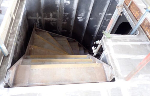 Scillonian IV - internal staircase to the crews accommodation - April 2025