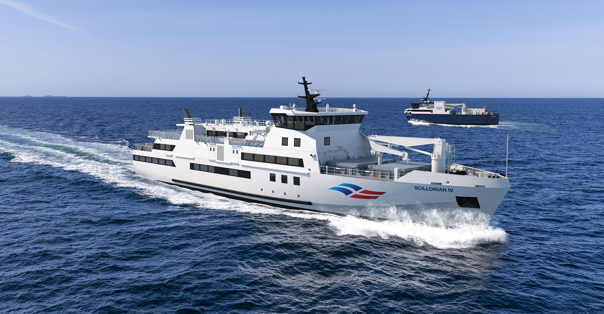 CGI image of Scillonian IV and Menawethan sailing - July 2025