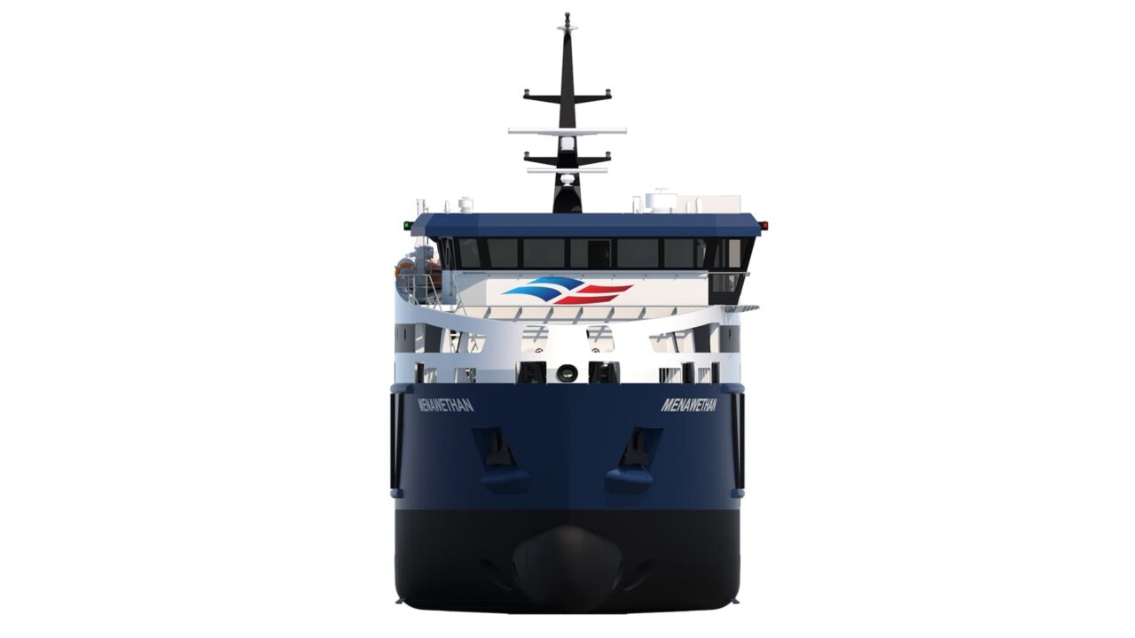 CGI- Menawethan cargo vessel - view front - July 2025