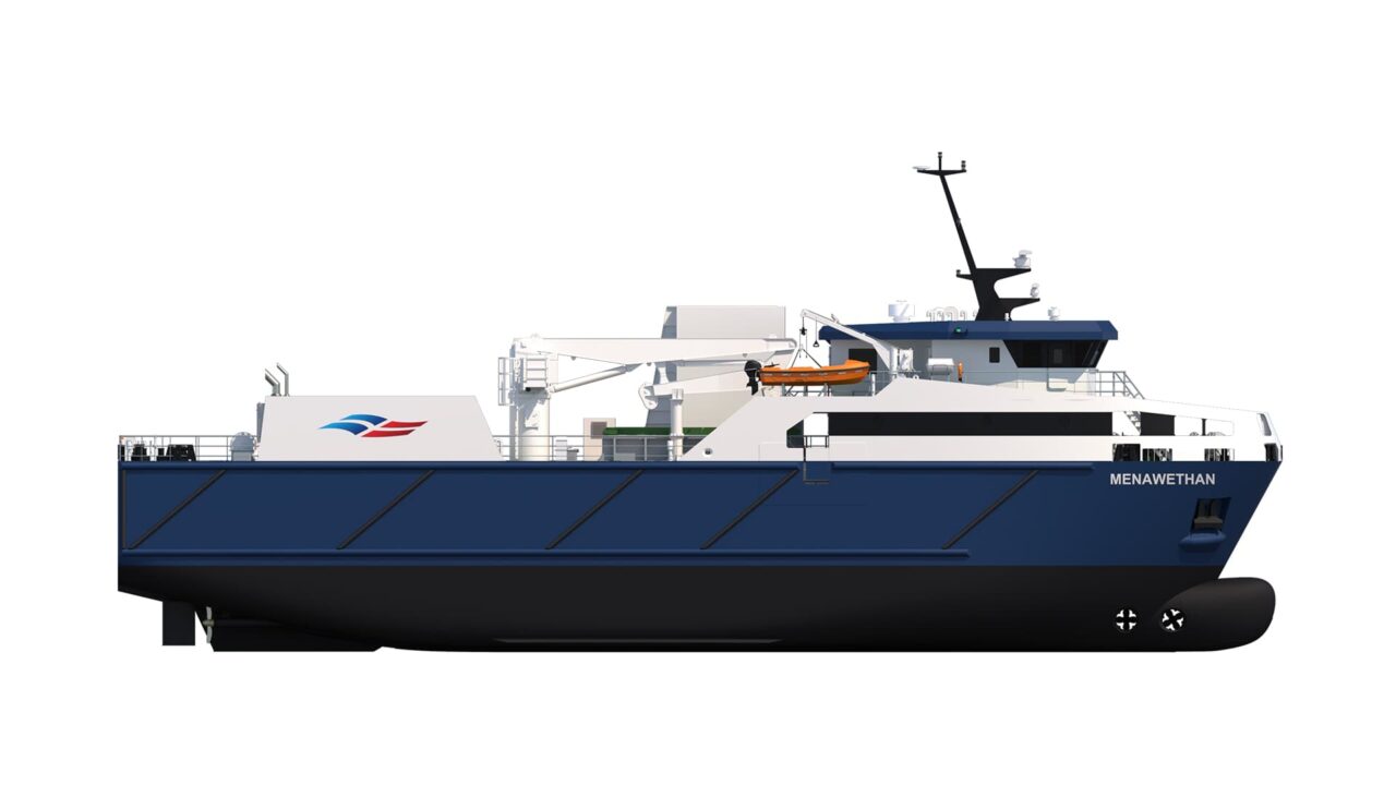 CGI- Menawethan cargo vessel - view side - July 2025