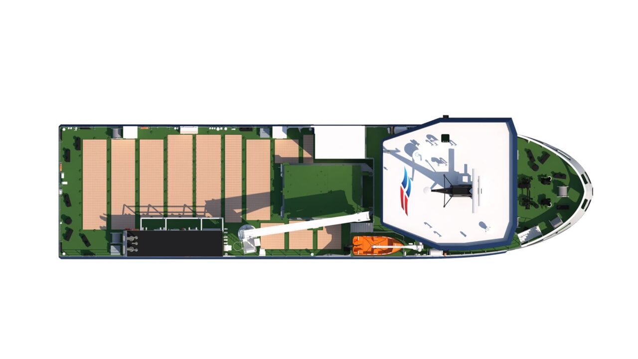CGI- Menawethan cargo vessel - view top - July 2025