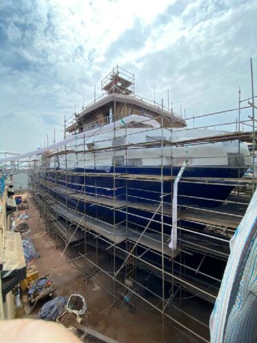 Photo of ISSG's new freight vessel under construction in Vietnam - Menawethan - photo shows vessel during painting progress