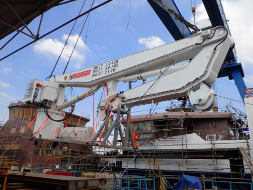 Photo of ISSG's new freight vessel under construction in Vietnam - Menawethan - photo shows the vessels crane