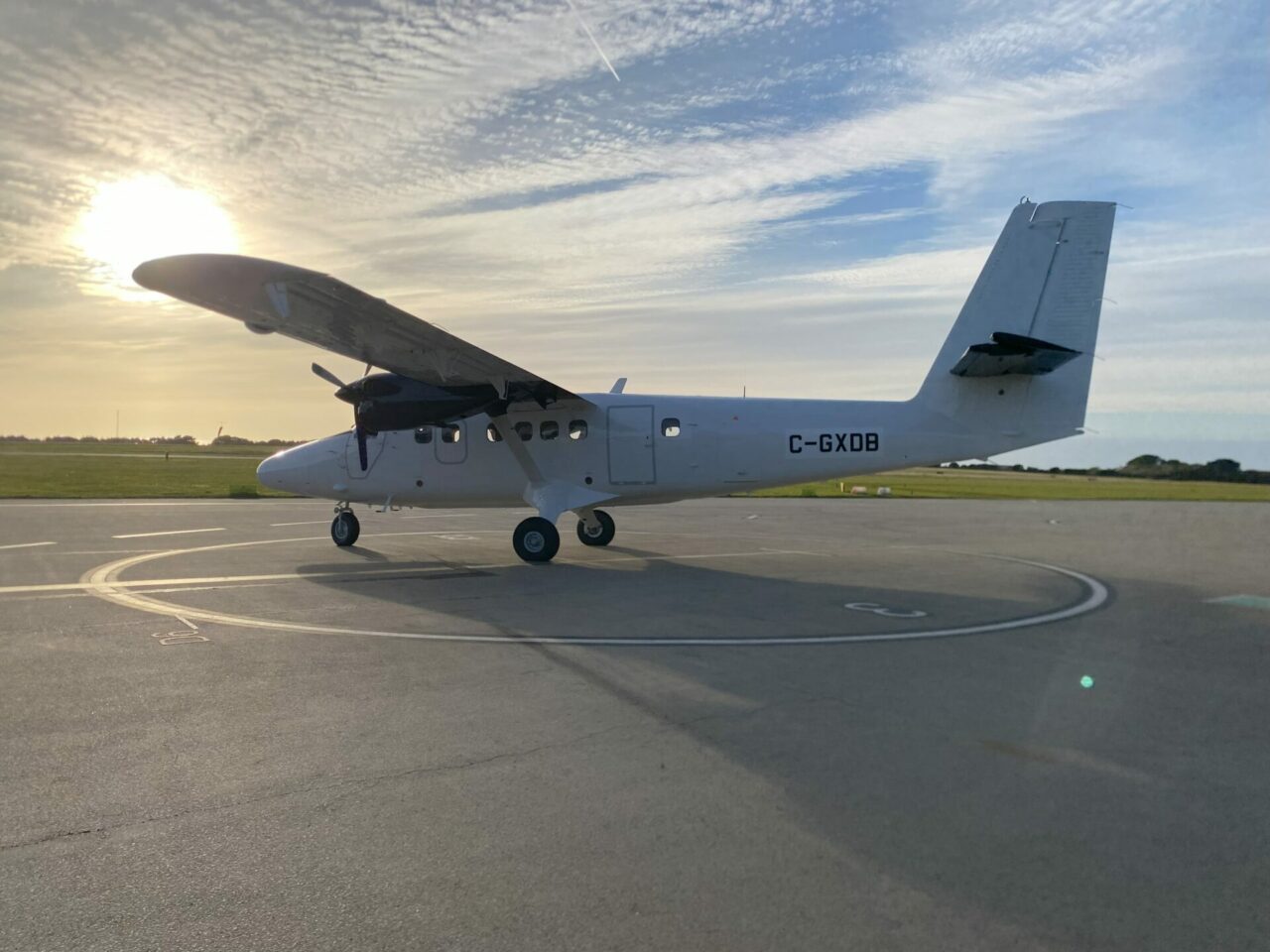 New DHC6-300 twin otter aircraft on the airfield at Land's End airport