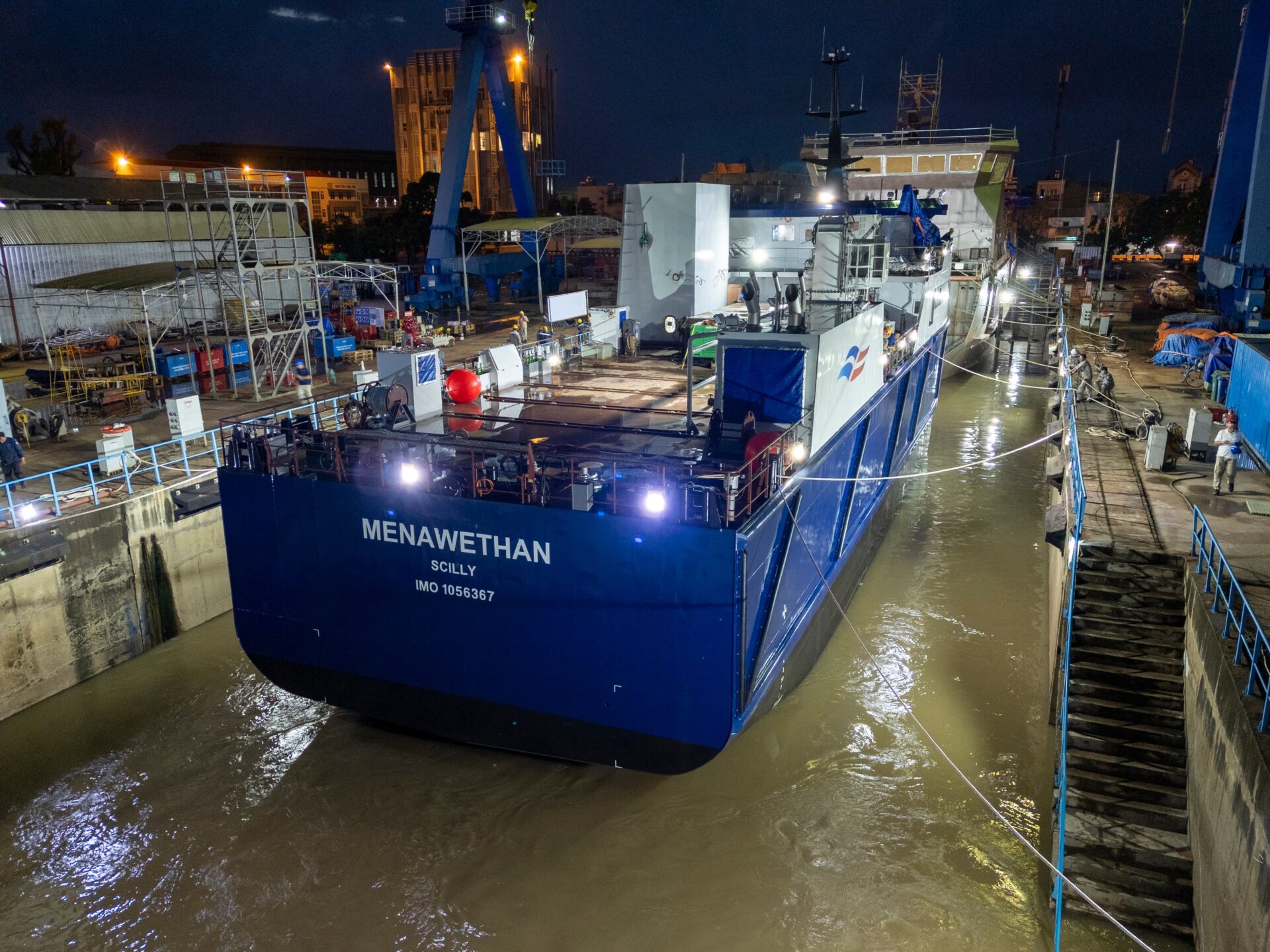 Menawethan being launched at the shipyard in Vietnam