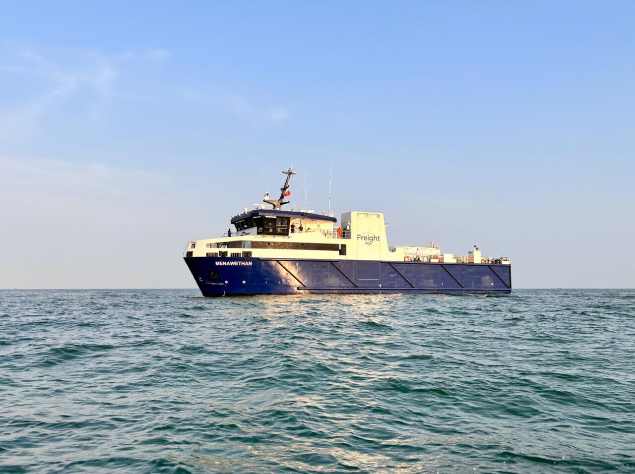 Menawethan freight vessel on sea trials 