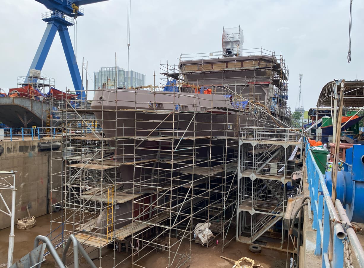 Scillonian IV at the shipyard in Vietnam