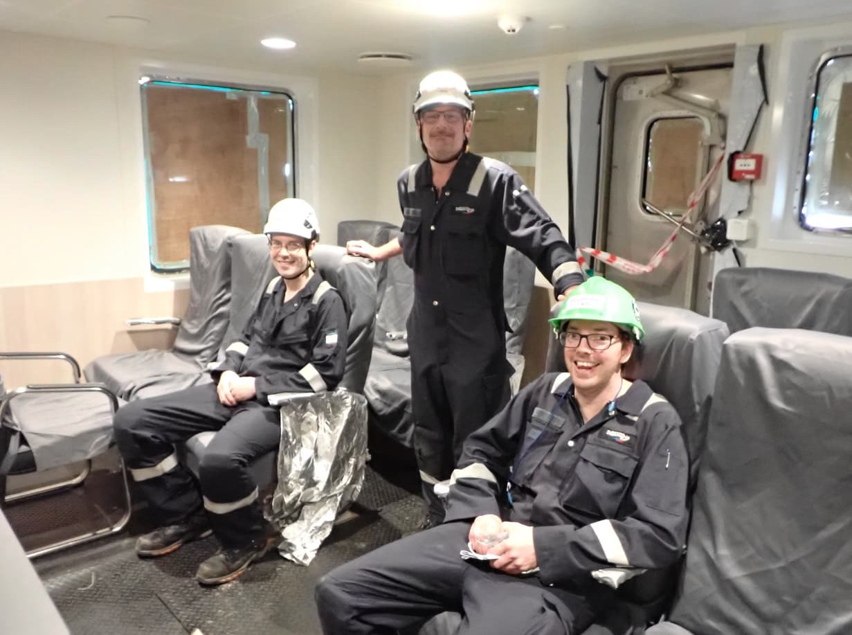 Chris, Luke and Tom in the Menawethan passenger lounge