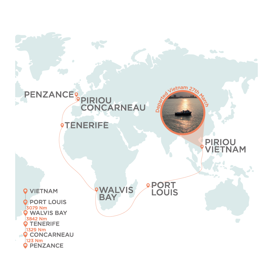 Menawethan route map: Journey from Vietnam to Penzance