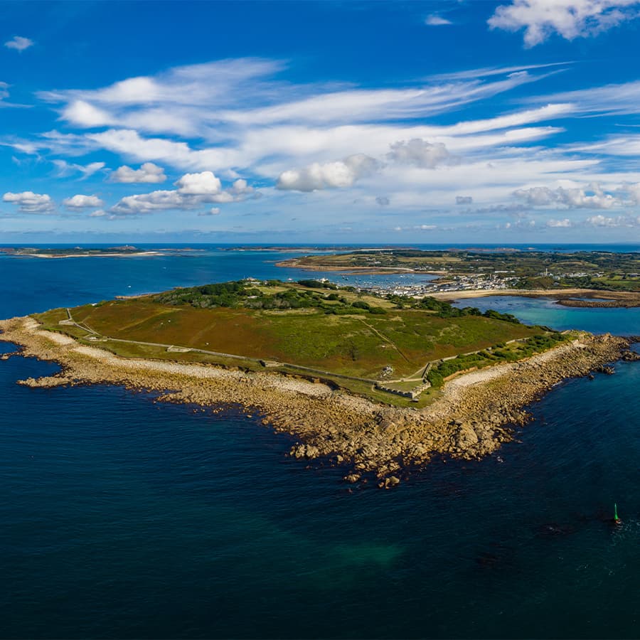 aerial view of the island St Mary's, Isles of Scilly